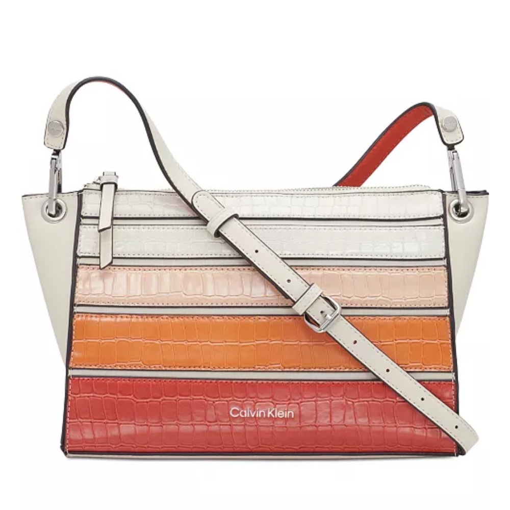CALVIN KLEIN Garnet Small Zippered Crossbody In Spicy Orange Combo - NWT